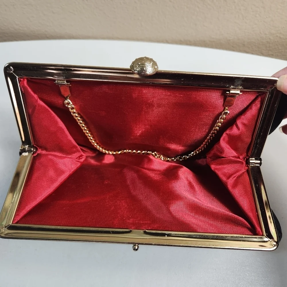 Vintage Womens Dark Brown & Gold Tone Evening Clutch/Wristlet